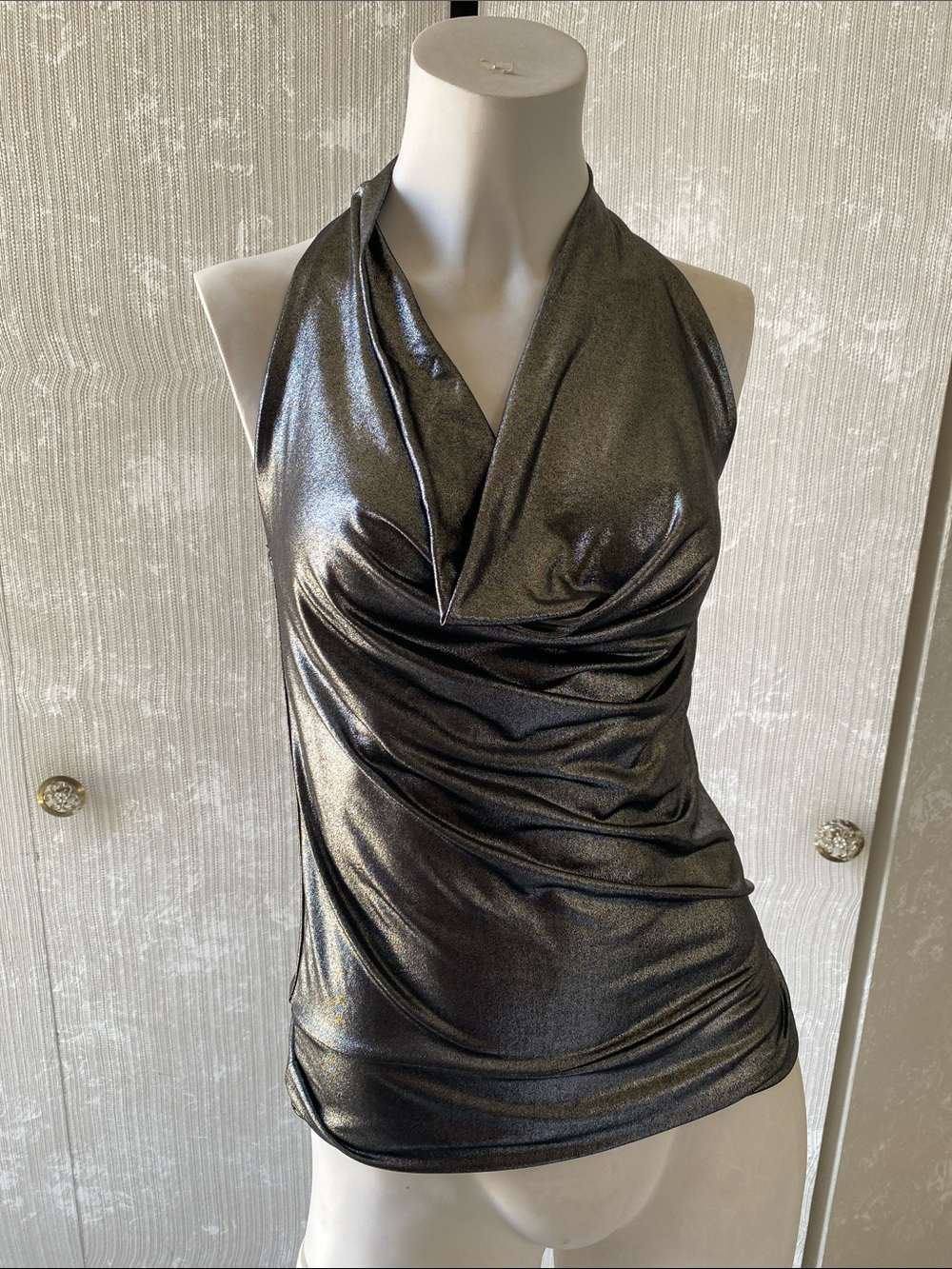 Metallic Black Halter Drape Top and bolero